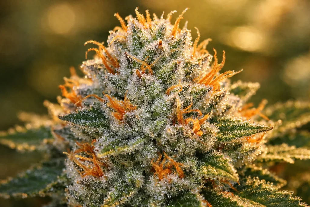 Macro photograph of a cannabis bud for the Tidal Zero gummies showcase